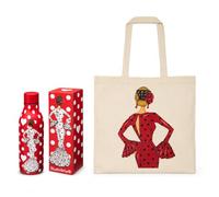 Pack regalo Botella Térmica + Bolsa Tote Cádiz - Botella María Blanco Fondo Rojo + Bolsa María Rojo - regalo original flamenco - diseño illustrArte