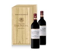 Pack Regalo Caja Madera Château Tour Prignac - Château Tour Prignac y Les Hauts de Tour Prignac AOP Médoc Cru Bourgeois - 2 x 75cl - regalo ideal para los amantes del vino