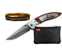 Pack Regalo Cazador: Navaja Plegable Scout “Perdices” Hoja 8 cm 3Cr13Mov Linear Lock + Monedero de Piel 10,5 x 7 cm con Cremallera + Pulsera de Tela “Soy Cazador” | Presentado en Caja (Scout Perdiz)