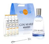 Pack Regalo de Ginebra Premium 42,7º - Gin Mare 0,7L con 4 Tónicas 0,2 L y Cucharilla - Ideal para Disfrutar en Casa, Eventos y Celebraciones con Amigos