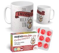 Pack Regalo Enfermera Original: Taza Divertida “Ser Enfermera Mola un Huevo” + Caramelos de Broma Huevomolón | Detalle Gracioso y Único para Cumpleaños, Navidad o Amigo Invisible