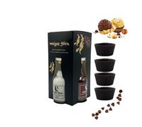 Pack Regalo Mini Licores Artesanales - Elige 4 Sabores Únicos + 4 recipientes de Chupitos de Chocolate puro + 2 Bombones ferrero rocher - Detalle Gourmet Navideño en Caja Premium