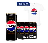 Pack Regalo Pepsi Max Zero Azúcar Zero Cafeína Refresco de Cola 24 Latas x 330 ml + Camiseta, Máximo Sabor, Bebida Gaseosa, Ideal para Compartir y Refrescarte en Cualquier Momento