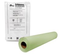 Pack Rollo Papel Camilla Crepado Verde Lima 59 cm x 70 metros + 10 Sábanas para Camilla Desechable Ajustable 80x210 cm