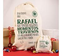 Pack Saco Saco de carbón Personalizados. Saco de Regalos Papá Noel y Saco de carbón con Nombre. Bolsa de Regalos Reyes Magos y Bolsa de Carbón. (Baltasar Verde)