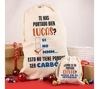 Pack Saco Saco de carbón Personalizados. Saco de Regalos Papá Noel y Saco de carbón con Nombre. Bolsa de Regalos Reyes Magos y Bolsa de Carbón. (Portado Bien)