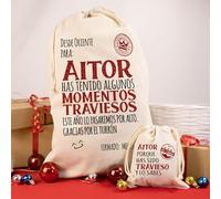 Pack Saco Saco de carbón Personalizados. Saco de Regalos Papá Noel y Saco de carbón con Nombre. Bolsa de Regalos Reyes Magos y Bolsa de Carbón. (Melchor Rojo)