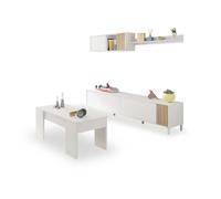Pack salón con mesa de centro nitza plus v2 blanco artik (blanco mate) - natur 200 x 47 x 40 cm