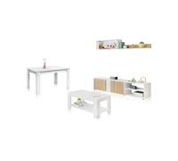 Pack salón con mesa de centro y mesa de comedor alix max blanco artik (blanco mate) - natur 180 x 40 x 33 cm