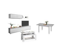 Pack salón con mesa de centro y mesa de comedor arlet max blanco artik (blanco mate) - gris cemento 200 x 43 x 41 cm