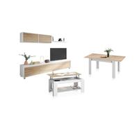 Pack salón con mesa de centro y mesa de comedor arlet max blanco artik (blanco mate) - roble canadian 200 x 43 x 41 cm