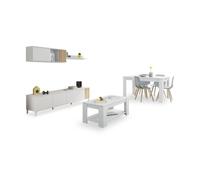 Pack salón con mesa de centro y mesa de comedor nitza max v1a blanco artik (blanco mate) - natur 200 x 47 x 40 cm