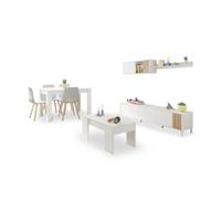 Pack salón con mesa de centro y mesa de comedor nitza max v2b blanco artik (blanco mate) - natur 200 x 47 x 40 cm 47 cm