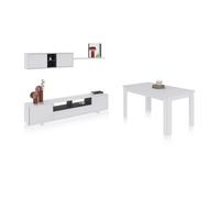 Pack salón con mesa de comedor kenzo plus vb blanco brillo - gris antracita 200 x 46 x 41 cm