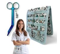 PACK Salvabolsillos y Tijera | No todos son iguales | Organizador de Bolsillo Enfermeria | Original regalo enfermera | Para guardar Tijeras y Accesorios (VERDE AGUA FLORES TIRITAS)