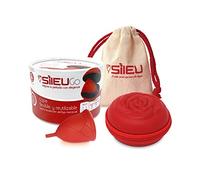 Pack Sileu Go: Copa menstrual Rose - Modelo de iniciación - Alternativa ecológica, natural a tampones y compresas - Talla L, Rojo, Flexibilidad Soft + Estuche de Flor Rojo