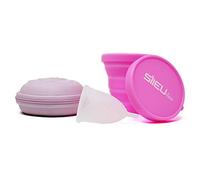 Pack Sileu Travel: Copa menstrual Rose - Modelo de iniciación - Talla S, Transparente, Flexibilidad Sport + Estuche de Flor Rosa + Esterilizador Plegable, Rosa
