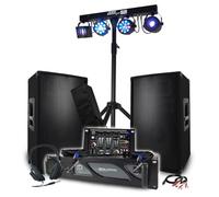 Pack Sono 3200 W BM Bmsonic Amplificador 1000 W, par de altavoces 2 x 600 W, mesa mezcladora, pórtico + 48 efectos luces EUPHORIA