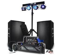 Pack Sono 3200 W BM Bmsonic Amplificador 1000 W, par de altavoces 2 x 600 W, mesa mezcladora, pórtico + 48 efectos luces EUPHORIA