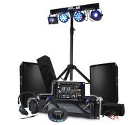 Pack Sono BM Bmsonic AMPLI 1000 W, par de altavoces 2 x 300 W, mesa mezcladora, + 48 efectos luces EUPHORIA, OVNI LED, fiesta de noche
