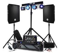 Pack Sono BM Bmsonic Amplificador 1000 W, par de altavoces 2 x 300 W, mesa mezcladora, pórtico + 48 efectos de luces Euphoria, pies