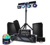 Pack Sono BM Bmsonic Amplificador 1000 W, par de altavoces 2 x 300 W, mesa mezcladora, pórtico + 48 efectos luces Euphoria LED