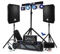 Pack Sono BM Bmsonic Amplificador 1000 W, par de altavoces 2 x 300 W, mesa mezcladora, pórtico + 48 efectos luces EUPHORIA, patas