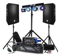 Pack Sono BM Bmsonic Amplificador 2000 W, par de altavoces 2 x 600 W, mesa mezcladora, pórtico + 48 efectos luces EUPHORIA