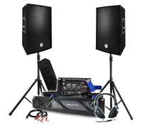 Pack Sono BM Bmsonic Amplificador 2000 W, par de altavoces pasivos 2 x 600 W, mesa de mezcla, pies, auriculares DJ, cables y micrófono