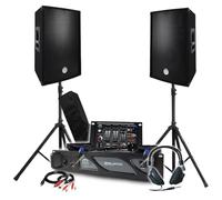 Pack Sono BM Bmsonic Amplificador 2000 W, par de altavoces pasivos 2 x 700 W, mesa de mezcla, pies, auriculares DJ, cables y micrófono