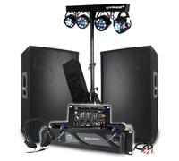 Pack Sono BM Bmsonic: Amplificador 2000 W, par de altavoces pasivos 2 x 700 W, mesa mezcladora, pórtico 8 luces Xperformer