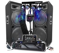 Pack Sono BM Bmsonic Amplificador 4000 W, Altavoces BOOMERS 38 cm, 2 x 2000 W, mesa mezcladora Bluetooth, pórticos 8 luces LED