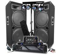 Pack Sono BM Bmsonic Amplificador 4000 W, par de altavoces LSC215 2 x 2000 W, mesa mezcladora Bluetooth, pórticos 8 luces LED