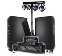 Pack Sono BM Bmsonic: Amplificador de 3000 W, par de altavoces pasivos 2 x 700 W, mesa mezcladora, pórticos 8 luces Xperformer