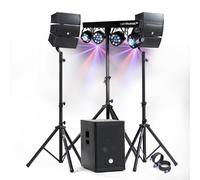 Pack Sono DJ 1000 W completo BM Bmsonic BMS-12-ARRAY-BT Altavoces + SUB 31 cm USB/Bluetooth, cables, iluminación LED Bar Sala de fiestas