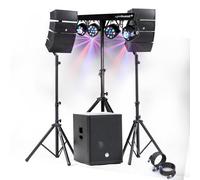 Pack Sono DJ 1200W completo BM Bmsonic BMS-15-ARRAY-BT Altavoces + SUB 38cm USB/Bluetooth, cables, iluminación LED Bar Sala de fiestas