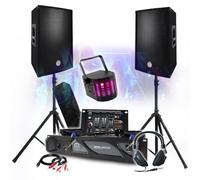 Pack SONO DJ 3400 W Amplificador 2000 W, par de altavoces 2 x 700 W, mesa mezcladora, pies, auriculares DJ, cables, micro iluminación LED