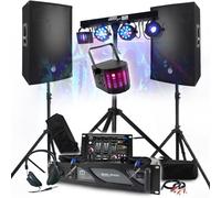 Pack SONO DJ 3400W Amplificador 2000W, Altavoces 15" con pies, mesa mezcladora, euforia pórtico + 48 efectos luces LED
