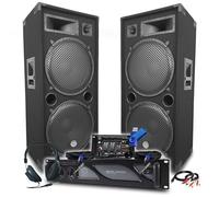 Pack Sono DJ BM Bmsonic Ampli 4000 W, par de altavoces pasivos LSC215 2 x 2000 W, mesa de mezcla, auriculares, cables, micro+llave 32 G