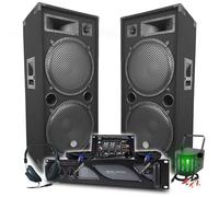 Pack Sono DJ BM Bmsonic Ampli 4000W, par de altavoces LSC215 2x2000W, mesa de mezcla, juego de luz, auriculares DJ, cables, micrófono