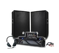 Pack Sono DJ BM Bmsonic Amplificador 1000 W, par de altavoces pasivos 2 x 400 W, mesa de mezcla, auriculares DJ, cables y micrófono