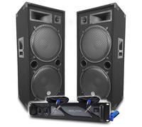Pack Sono DJ BM Bmsonic Amplificador 4000W, par de altavoces pasivos LSC215 2x2000W, cables Speakon, sonido PRO+llave 32G