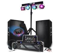 Pack Sono Mega Bass DJ 3200W BM Bmsonic, AMPLI 2000W, altavoces 1200W, mesa mezcladora, pórtico + 48 efectos luces, fiesta de noche