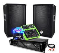 Pack Sonorization 2 altavoces BMS08 amplificador DJ PRO 1000W mezclador MINI4, juego de luz bola LED RGB