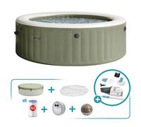 Pack spa hinchable bubble massage verde oliva 4 personas 6 accesorios