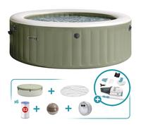 Pack spa hinchable bubble massage verde oliva 6 personas 6 accesorios