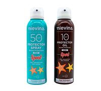 PACK Spray Protector Solar Sport SPF 50 y Aceite Bronceador Sport SPF 10 - Pack protege y broncea, con protección UVA/UVB, resistente al agua y no graso (200ml + 200ml)