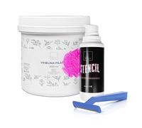 PACK Stencil Tattoo Gel Loción Fijadora Plantillas 200 ml + 100 Cuchillas de Depilación Desechables 1 hoja + Vaselina Filante de Uso Profesional 500 ml