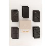 CREATE/STONE STUDIO/Sandwichera-Grill y gofrera doble arena / 5 placas intercambiables: Grill, Gofre, Sandwich, Taiyaki y Tortitas, antiadherente, apertura 100º, autoapagado, retro, 800W