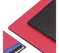 Pack Suelo Tatami 1x1 - Esterilla Gimnasio Puzzle | Protege, Aísla y Decora | para Casa, Fitness o Piscina | Goma Eva Suave y Antideslizante | Libre de BPA | 2,5 CM De Grosor | T | Rojo/Negro 12u
